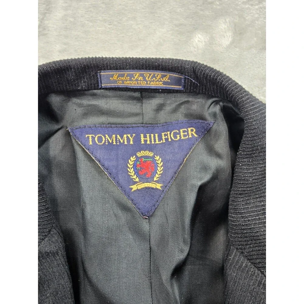Vintage Tommy Hilfiger Corduroy Blazer Jacket Mens 44L Black Crest Made in USA